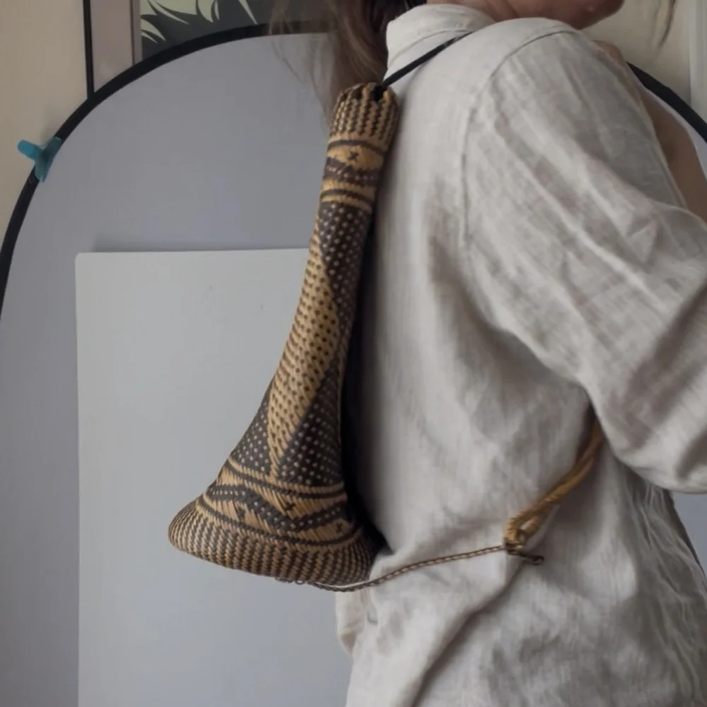 Rattan AJAT BASKET Wicker Backpack Sling Bag Argyle Pattern Woven